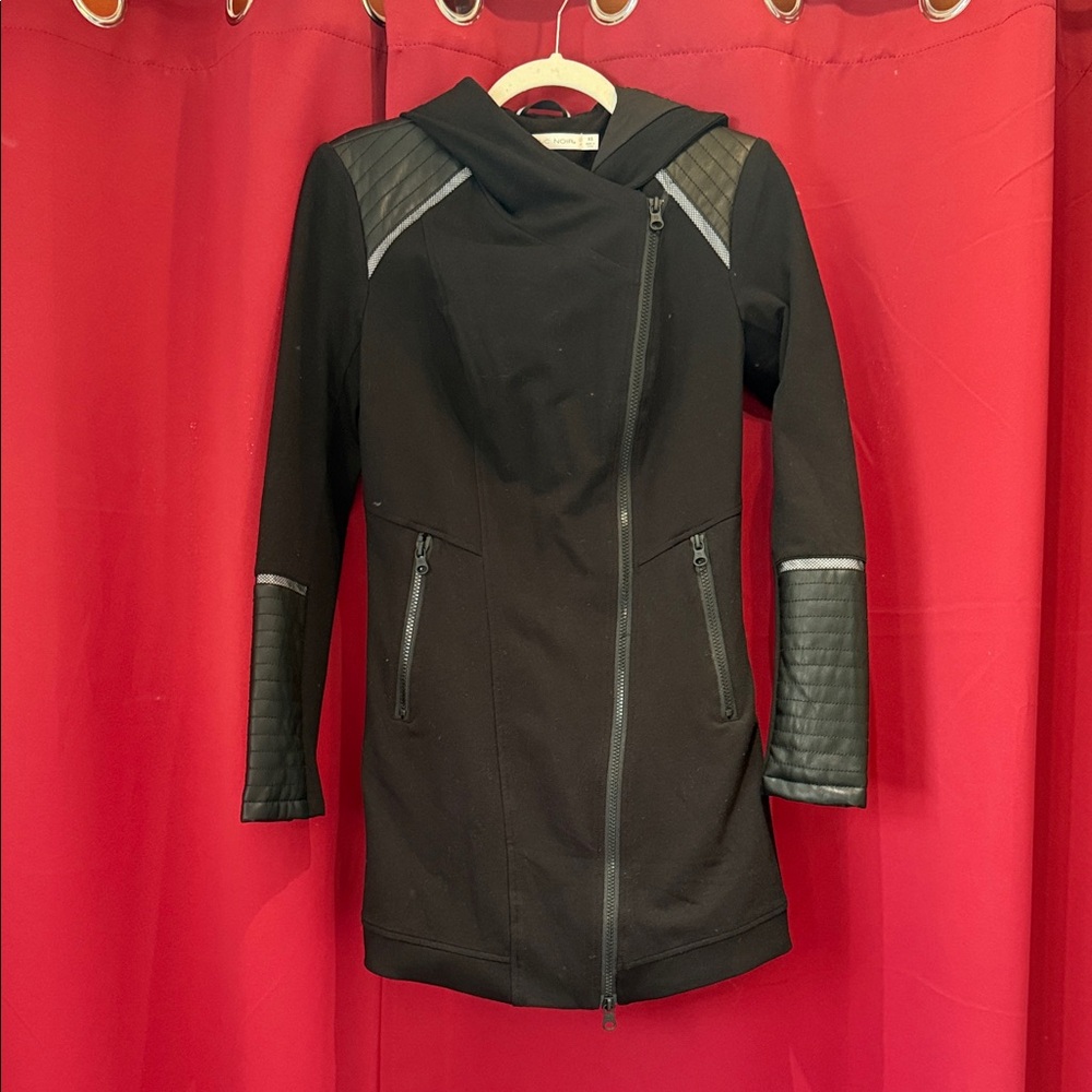 Blanc Noir Black Jacket with Faux Leather Quilted Accents